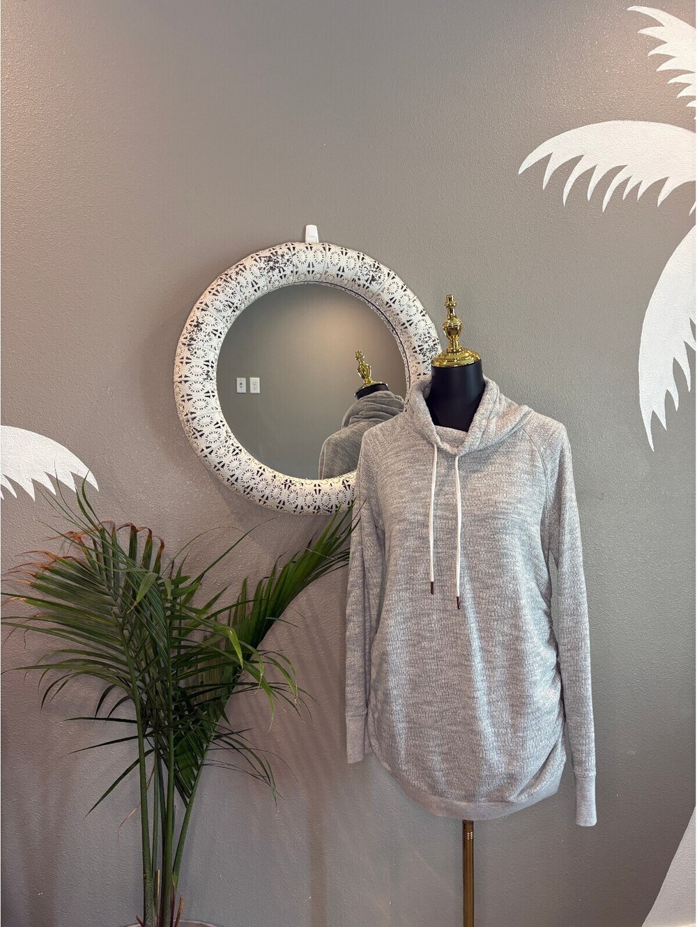 Maternity Gray Long Sleeve Pullover Hoodie for Women